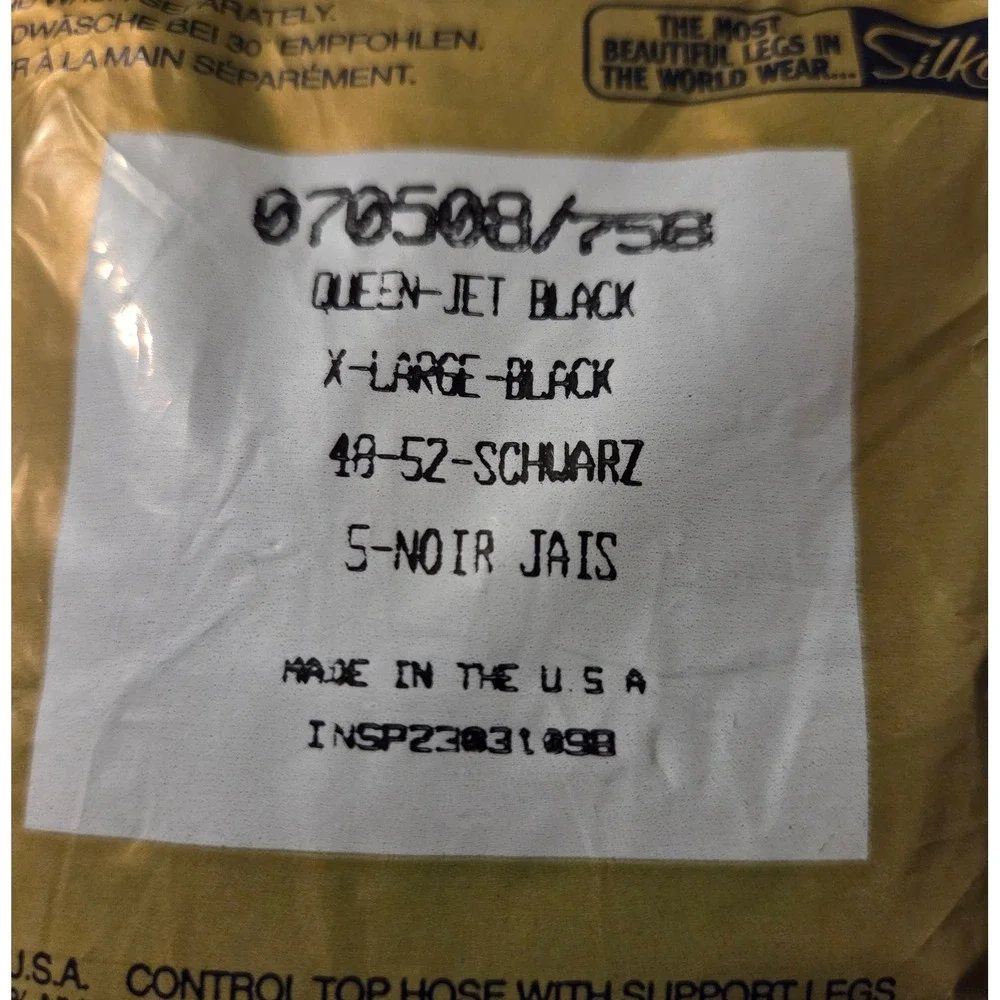 NOS Vintage Silkies‎ Control Top Pantyhose Jet Black XL 070508/758 Made in USA